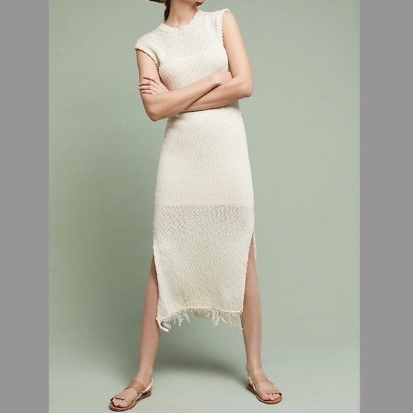 NEW ANTHRO CALLAHAN ISLA IVORY KNIT MIDI DRESS SLITS - Picture 2 of 13